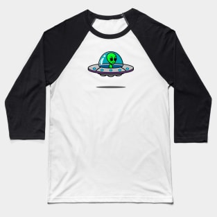 UFO and Alien with Shadow Baseball T-Shirt